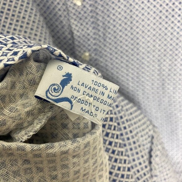 Idillio Positano Linen Button Up Long Sleeve Dress Shirt Mens Medium Blue - Picture 4 of 8